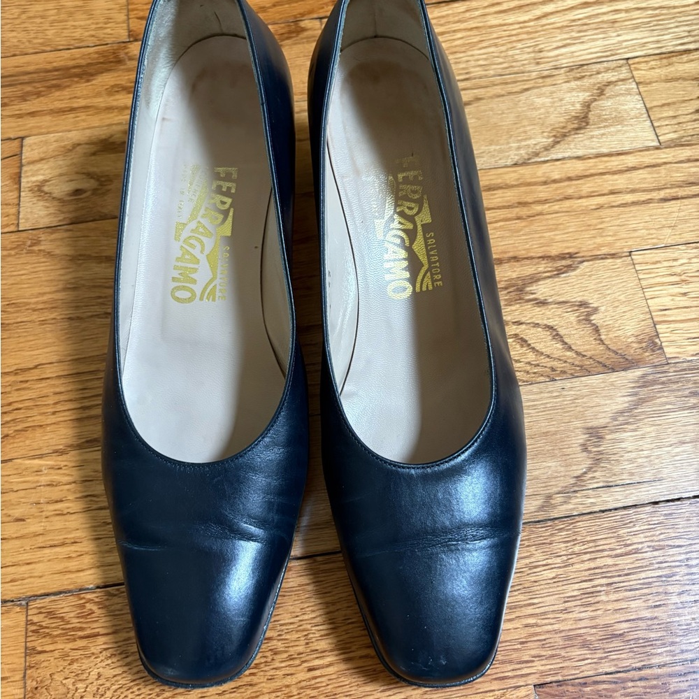 Salvatore Ferragamo Navy Blue Heels Classic Elegance
